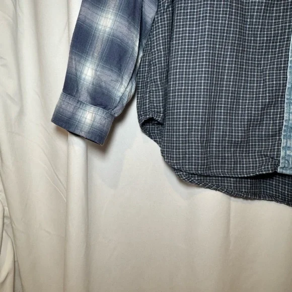 American Eagle Blue Gray Plaid Button Down Shirt Denim Pocket Size L - Picture 6 of 7
